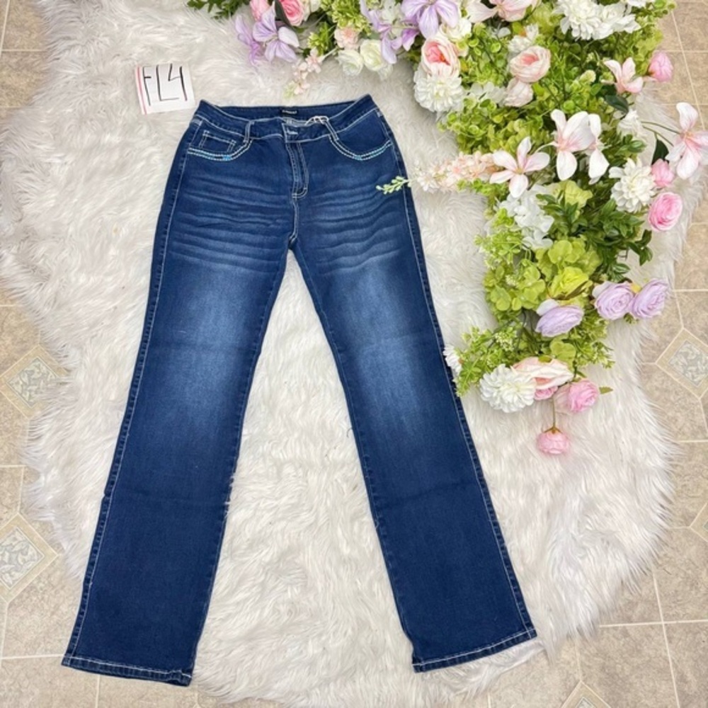 Flamingals straight leg dark wash stretchy denim jeans size XL FL4 (45)